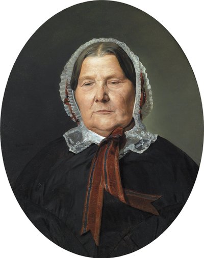 Old Woman in Black Dress and White Frilled Cap with Red Ribbons by Ferdinand Georg Waldmuller